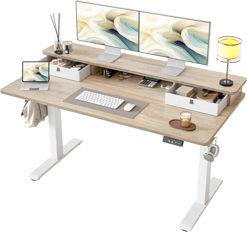 Standing Desk with Two Drawers, Stand up Standing Desk Adjustable Height, Electr