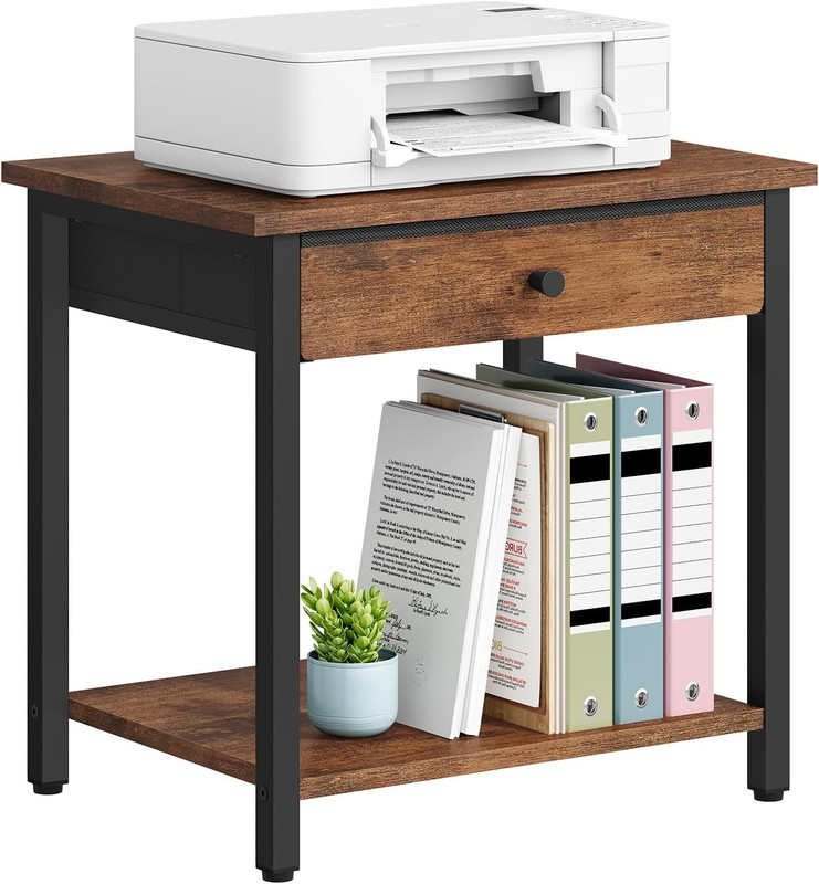 Printer Stand with Storage Drawer, 2-Tier under Desk Printer Table, Shelf for Ho