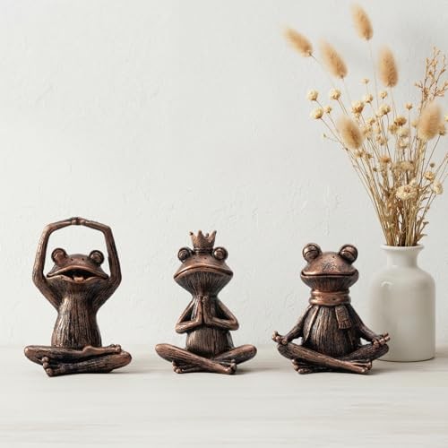 Meditating Yoga Frog Gifts for Women - Set of 3 Resin Zen Garden Bronze gallery