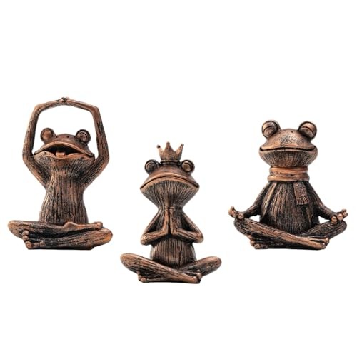 Meditating Yoga Frog Gifts for Women - Set of 3 Resin Zen Garden Bronze gallery