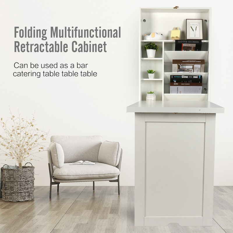 Floating Computer Desk Wall Mount Writing Table Foldable Cabinet Storage Shelves gallery