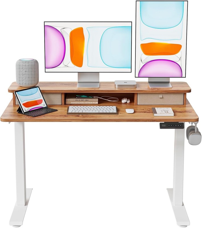 Inch Electric Standing Desk with Dual Drawers, Height Adjustable Stand Up Table