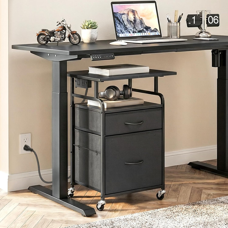 Printer Stand, Printer Table with Drawers, Mobile Filing Cabinet with Charging S gallery