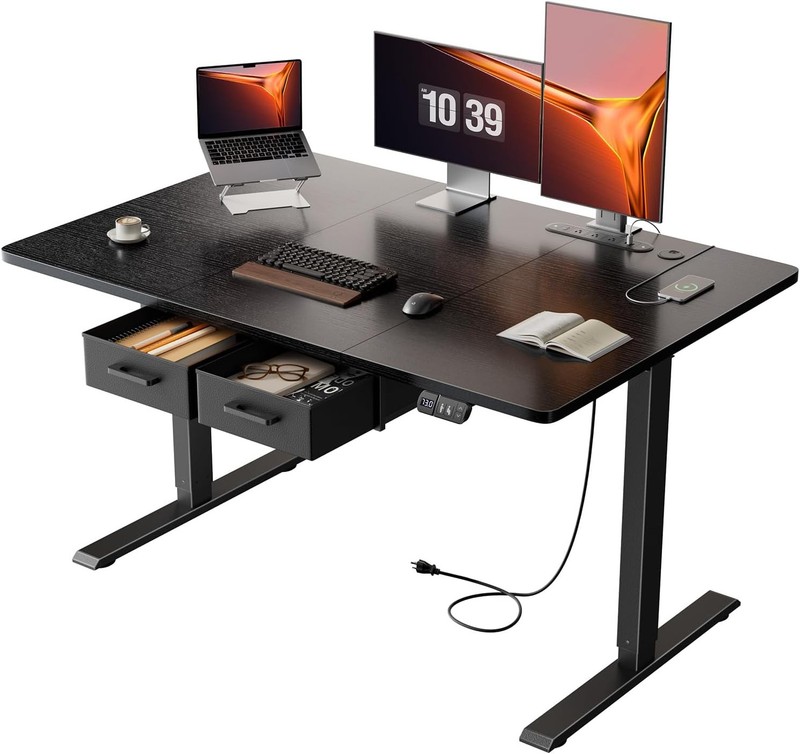 55 inch Standing Desk with 2 Drawers & Outlets, Computer Home Office Desk