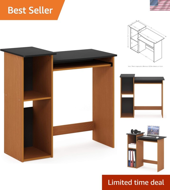 Elegant Compact Writing Desk with Keyboard Tray and Storage – Light Cherry/Black