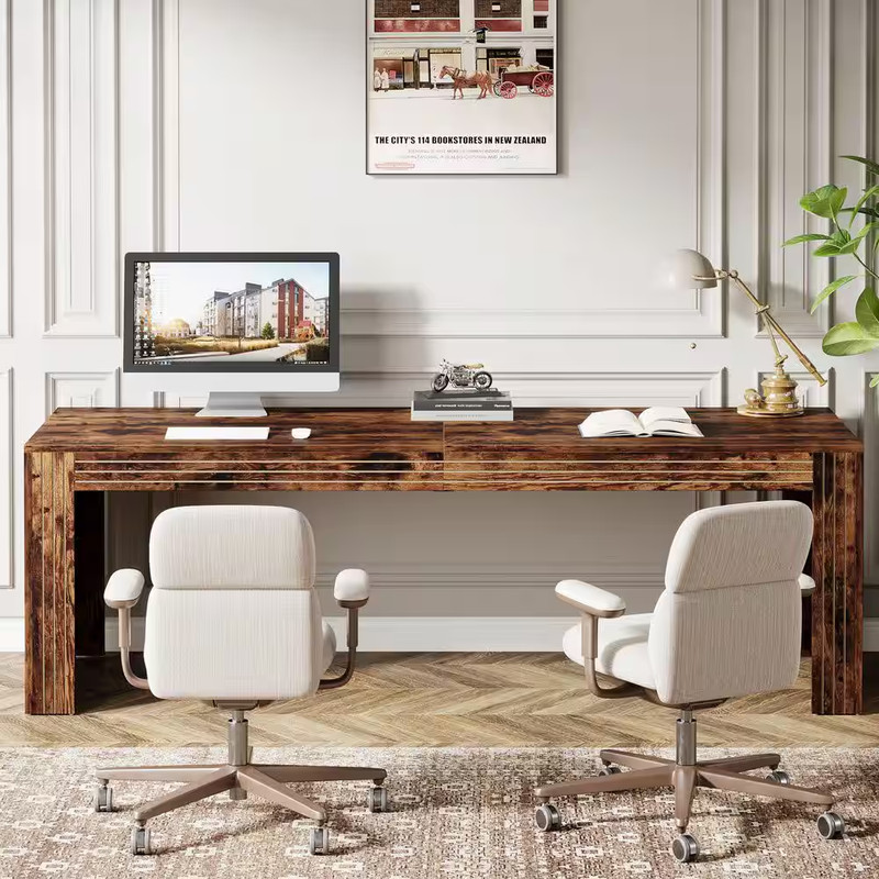 Capen 79 In. Rectangle Dark Brown Engineered Wood Computer Desk Home Office Doub