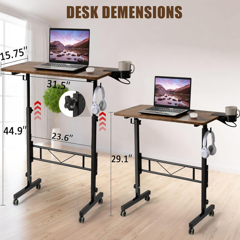 Standing Desk Adjustable Height, Small Mobile Stand up Desk with Wheels, Portabl gallery