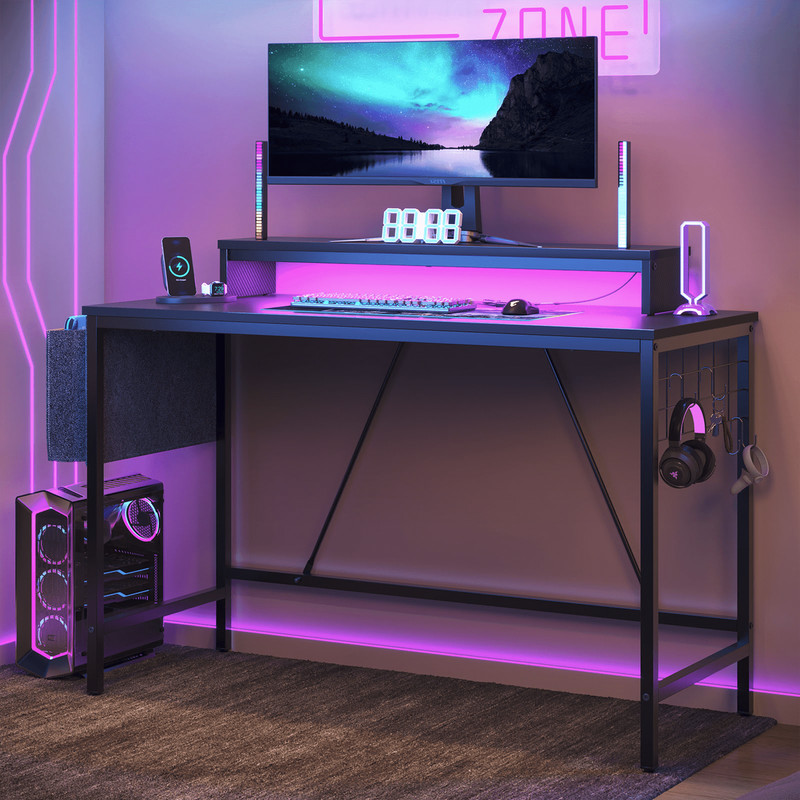 41.7 inch Gaming Desk W/ LED Monitor Stand Storage Pocket Grid Side Frame Gaming gallery