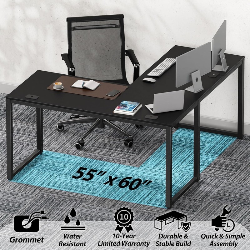 SHW 55x60 L Shape Corner Office Computer Desk Black gallery