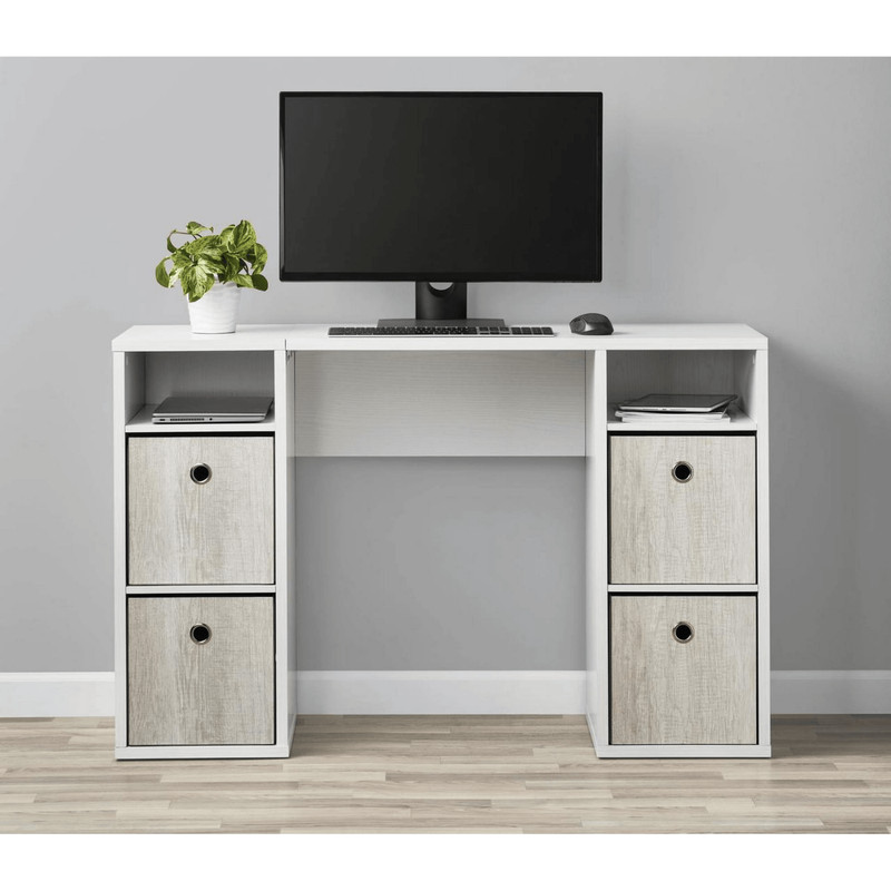 Mainstays 4-Cube Storage Desk White Grain Finish with Built-in Bookshelf