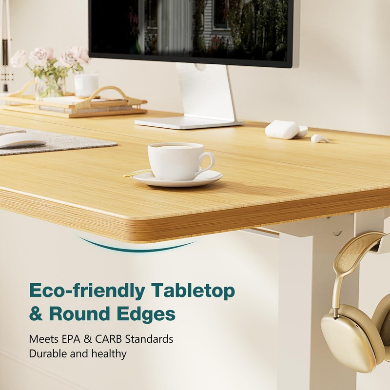 Adjustable Height Standing Desk (24" x 55"), Natural, with Cable Management gallery