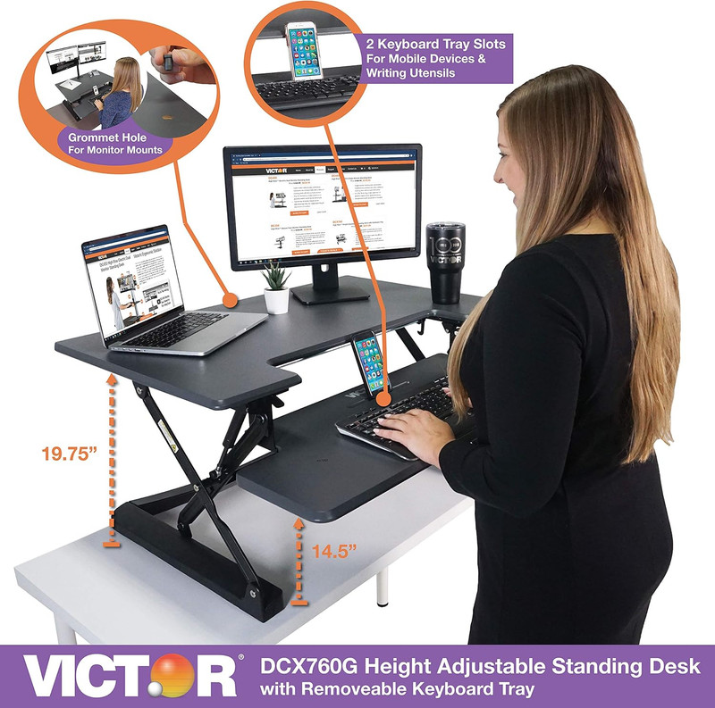 Height Adjustable Standing Desk with Keyboard Tray - 36" Gray Finish gallery