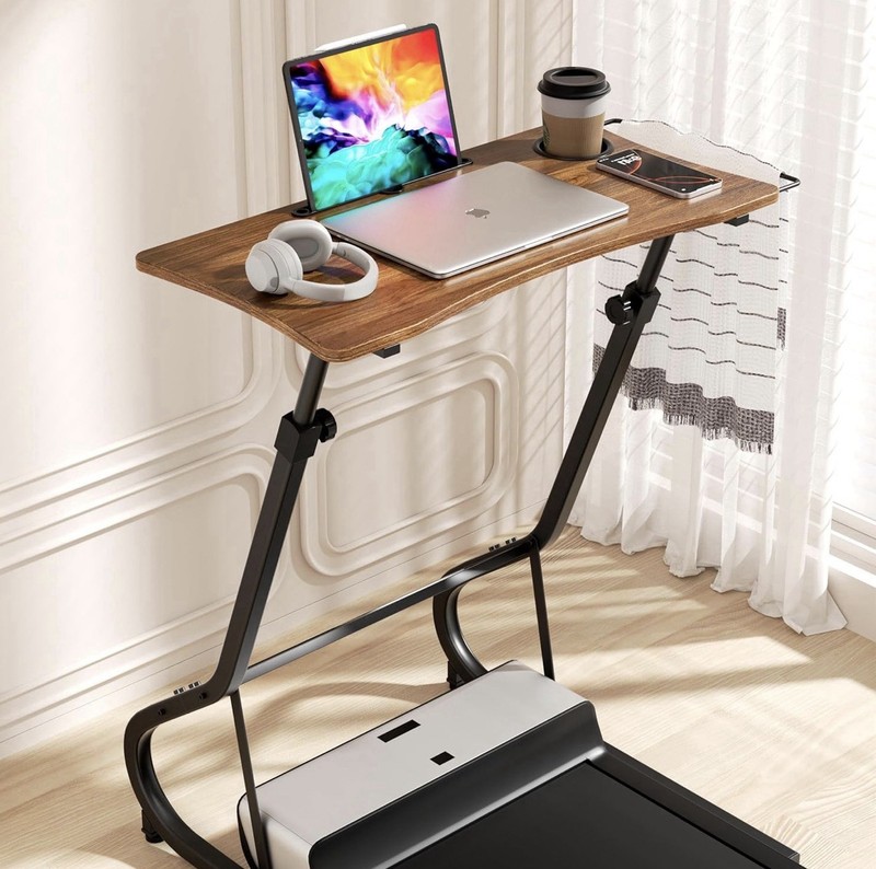 NEW-Adjustable Height Standing Desk with Cup Holder. Vintage Brown gallery