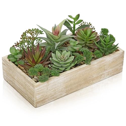 Artificial Succulent Plants in Pot 10 Inch Fake Succulent White Wooden#style 6