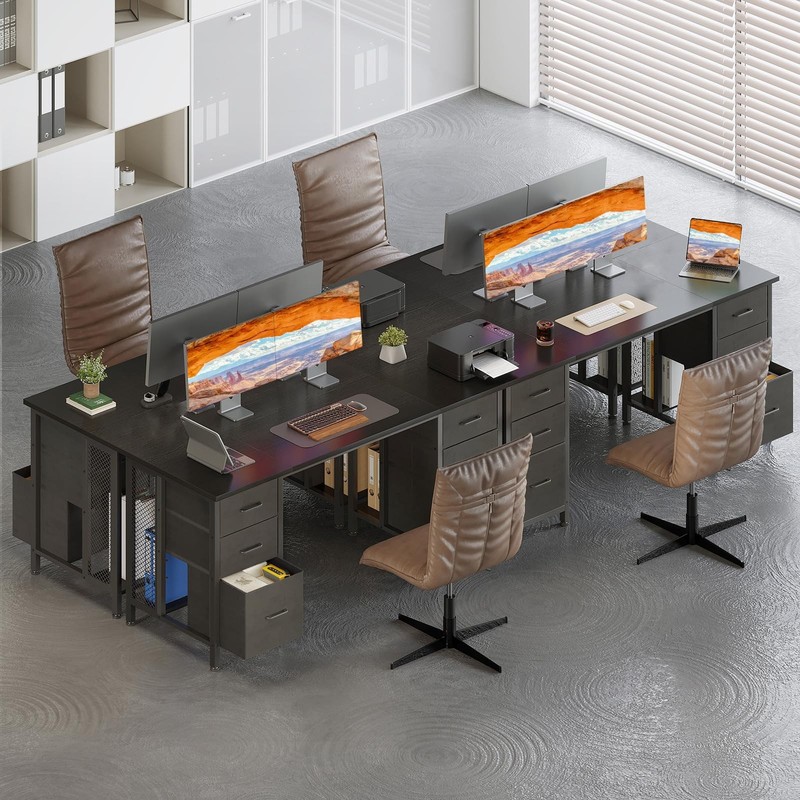 Desk with 6 Drawers, 160x52 cm Computer Table, PC Table with Storage Fl... gallery