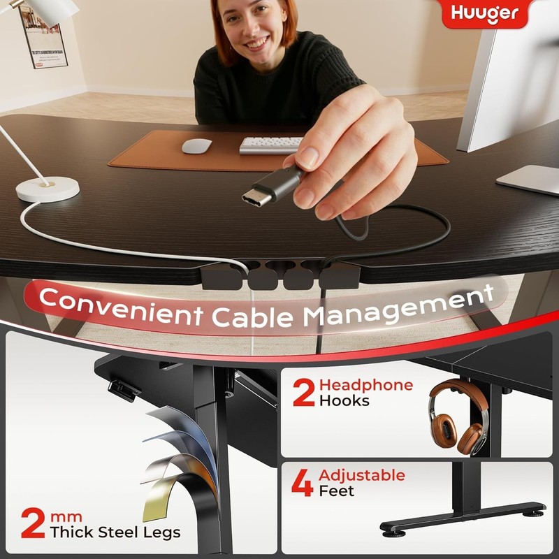 Electric Standing Desk with Power Outlets and USB-C Port, 47 X 24 Inch Height... gallery
