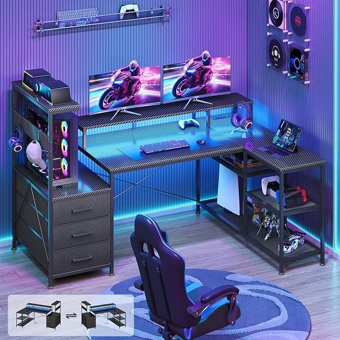Gaming Desk L Shape LED Computer Desk