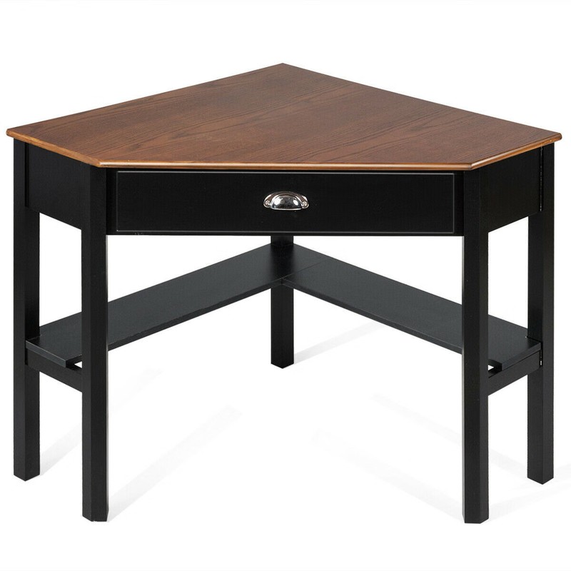 Corner Wooden Piece Laptop Computer Desk-Coffee – Color: Brown