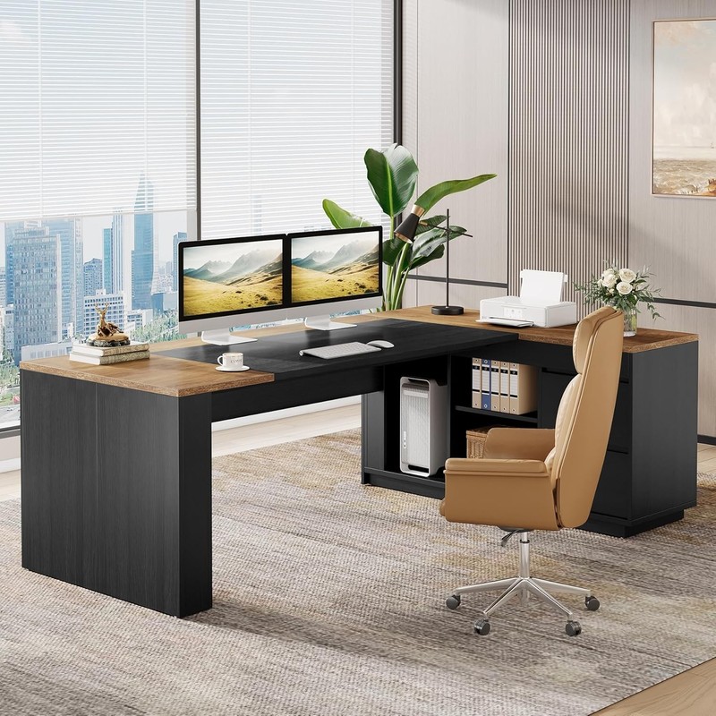 78-Inch L-Shaped Executive Desk, Modern Large Office Computer Desk with Cabinet gallery