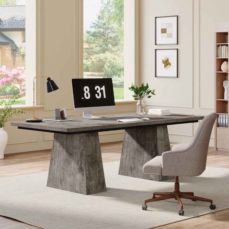 63-Inch Modern Executive Desk, Large Office Computer Desk with Double Pedestal gallery