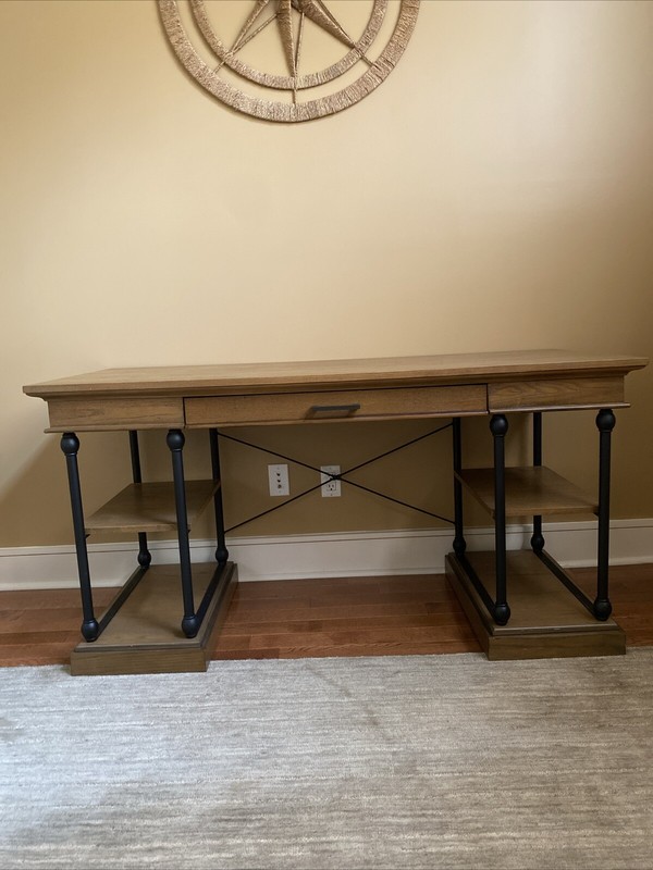 desk with drawers and shelves