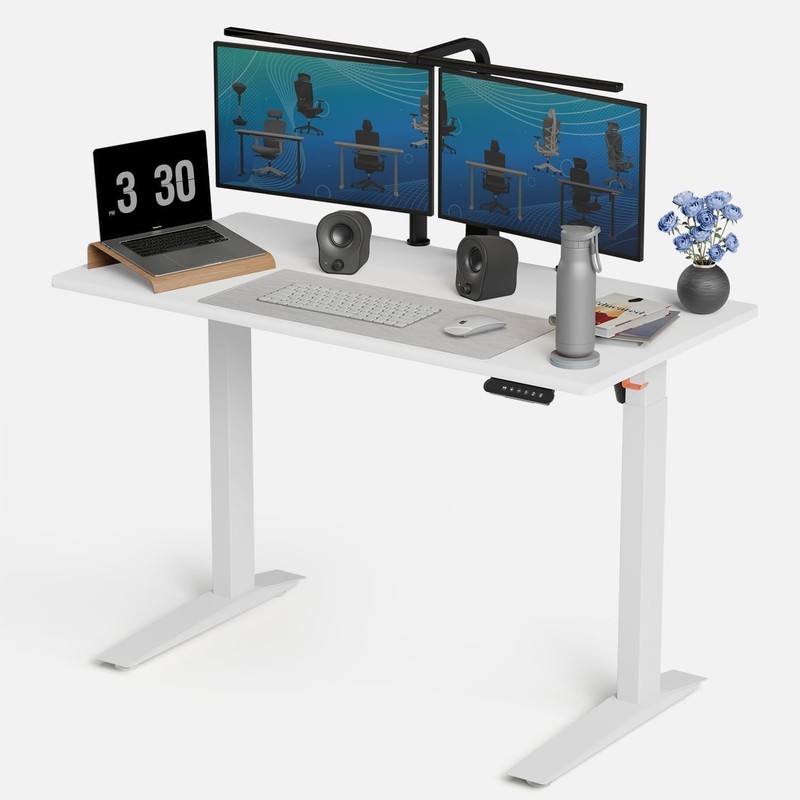Autonomous Electric Standing Desk 48×24 Beige Sit Stand 3 Presets, White