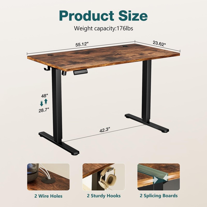 24x55 Inches Standing Desk Adjustable Height with Cable Management Rustic Brown gallery
