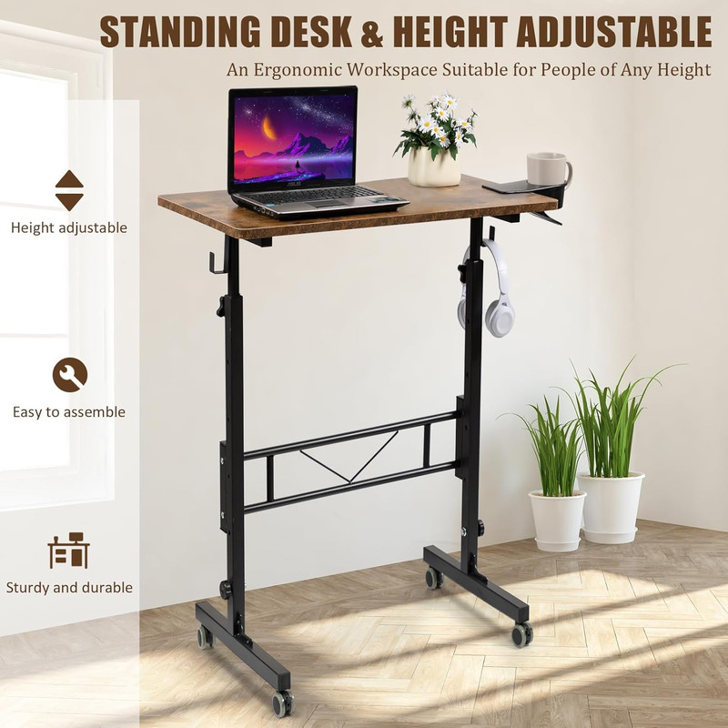 Standing Desk Adjustable Height, Small Mobile Stand up Desk with Wheels, Portabl gallery