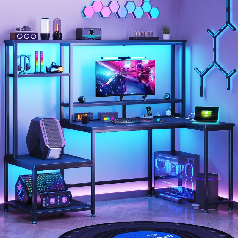55 inch L Shaped Gaming Desk Reversible Corner Computer Office Work Desk,Black