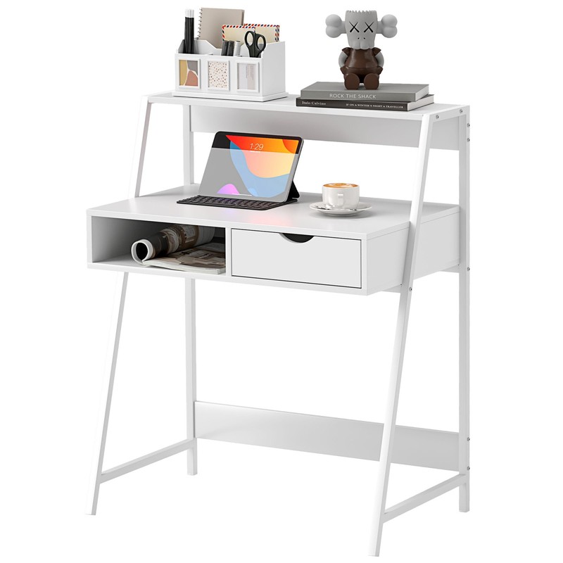 Computer Desk for Small Spaces School Student Desk w/ Drawer and Storage Shelves gallery