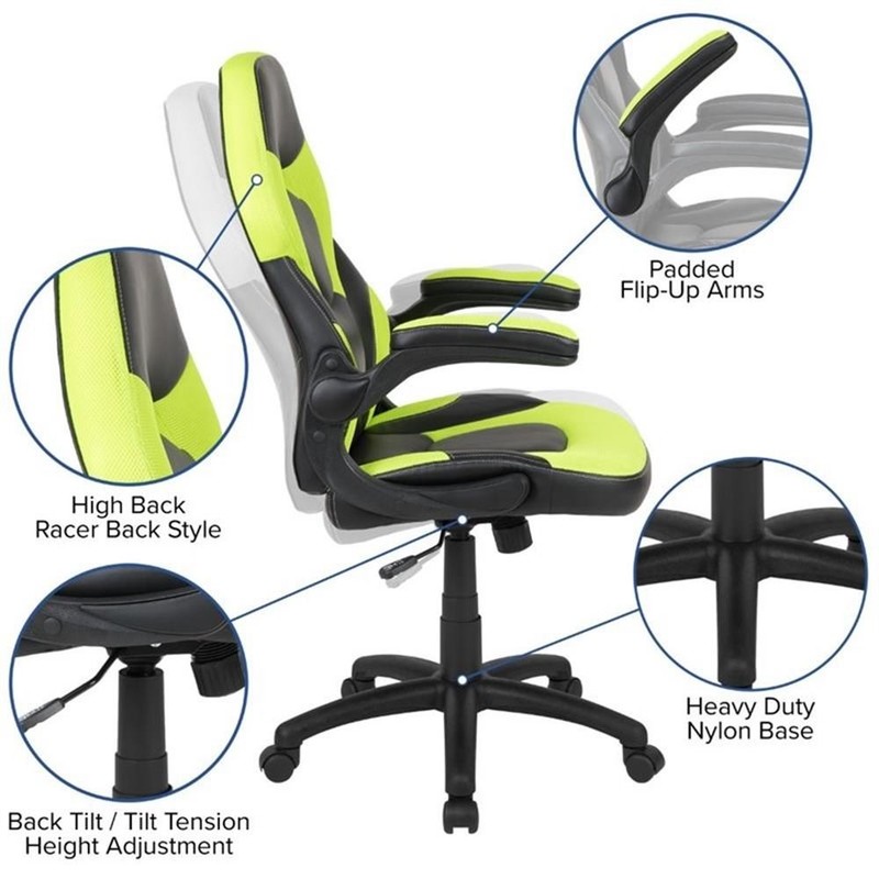 Flash Furniture 2 Piece Gaming Desk Set with Monitor Stand in Black and Green gallery