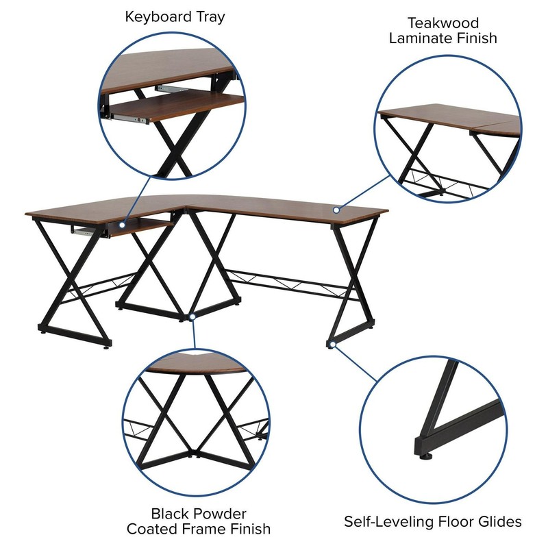 Teakwood Laminate L-Shape Computer Desk With Pull-Out Keyboard Tray gallery