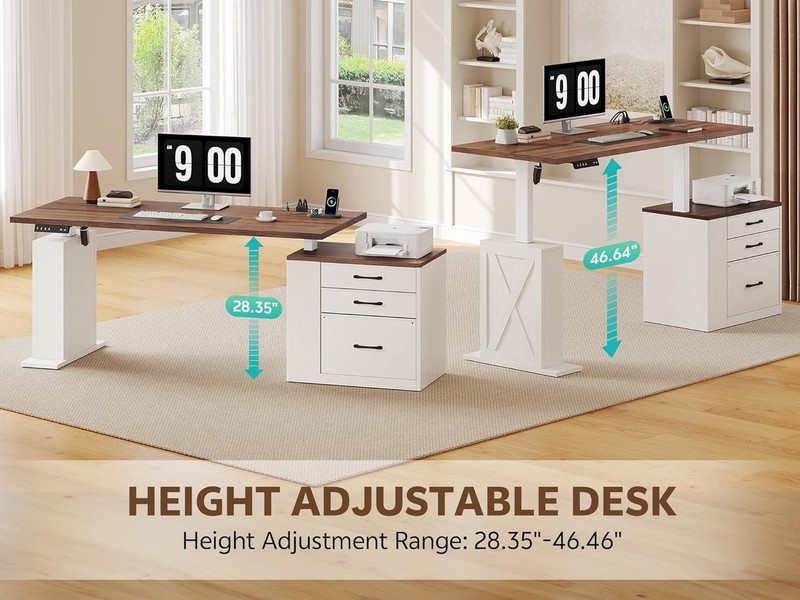 75.5'' Electric Standing Desk with Drawers, Farmhouse Height Adjustable Corne... gallery