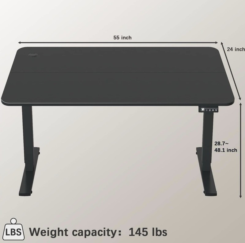 Black Adjustable Height Standing Desk 55×24 in Electric Home Office Matte Finish