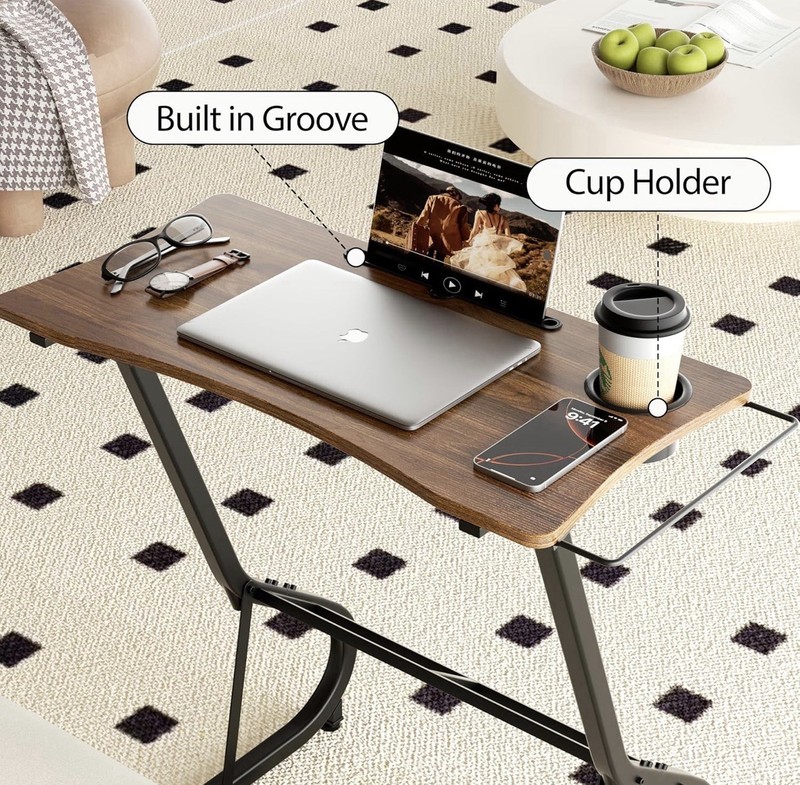 NEW-Adjustable Height Standing Desk with Cup Holder. Vintage Brown gallery