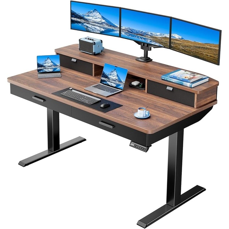 Height Adjustable Standing Desk W/ Four Storage Drawers Cable Management New