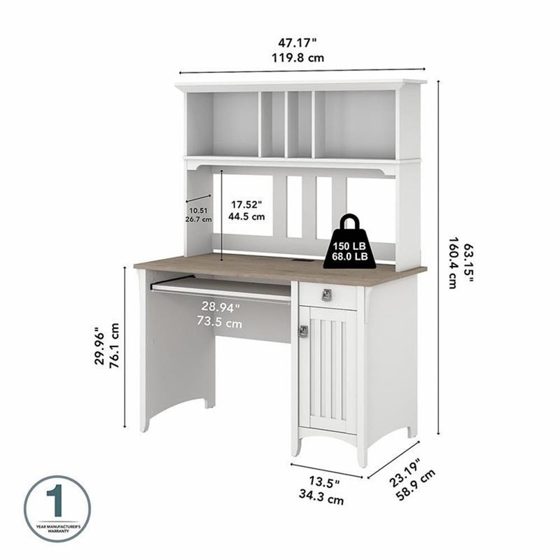 Maklaine Engineered Wood Small Computer Desk with Hutch in White/Shiplap Gray gallery