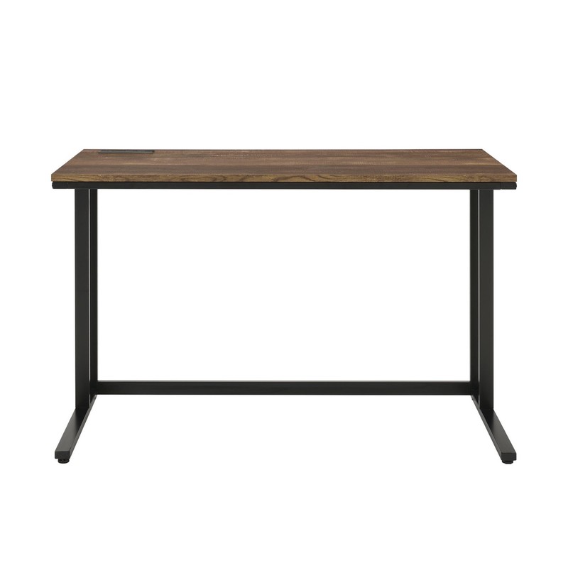 Rectangular Computer Desk w/ Chargre Port and Plug Walnut Desktop Black Frame gallery