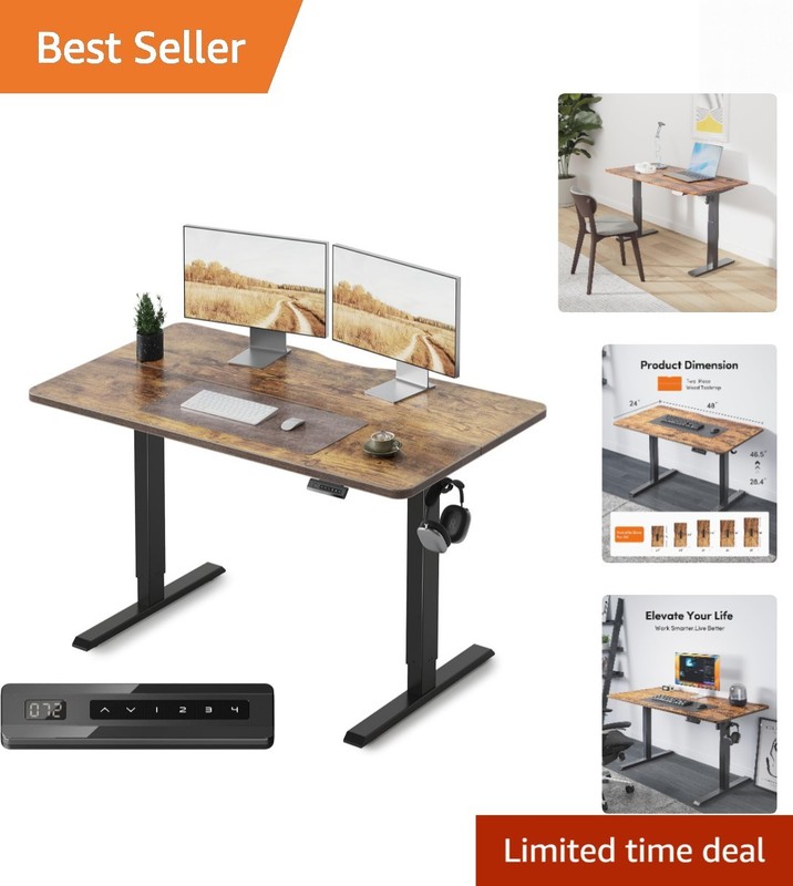 Modern Sit Stand Desk, 48-inch Electric Height Adjustable in Rustic Brown Finish