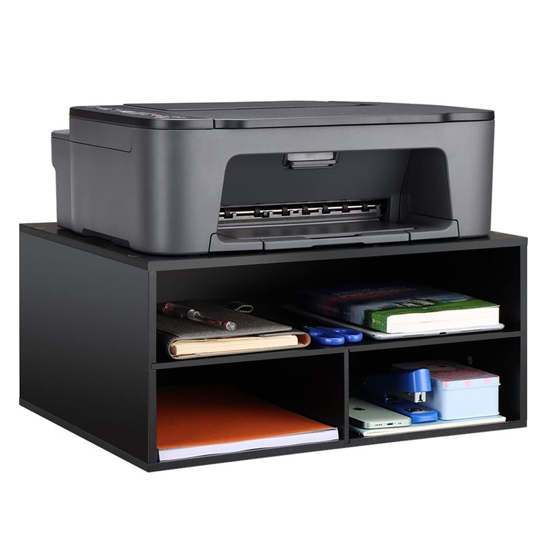2Tier Desktop Printer Stand Paper Storage Riser Organizer Holds 30 lbs Blk