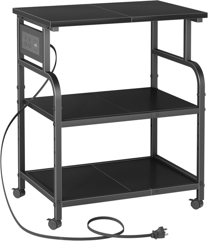 3 Tier Large Printer Stand with Power Outlet/Adjustable Storage Shelf, Rolling C