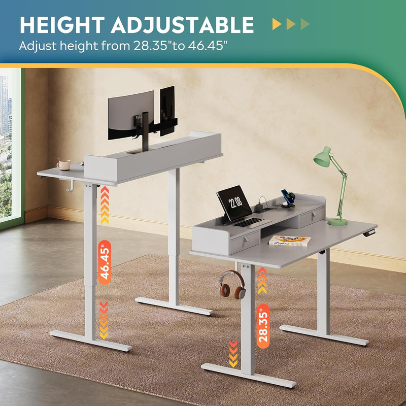 Adjustable 48x24 Inch Electric Standing Desk with 2 Drawers & Storage Shelf gallery