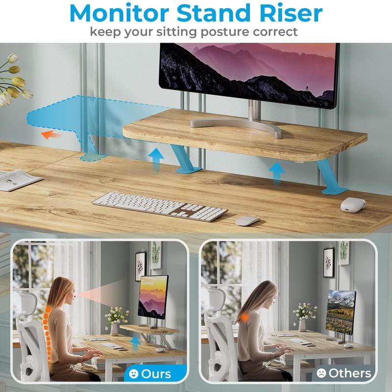 Desk 120cm with Storage and Monitor Stand, Office Desk for Home Office... gallery
