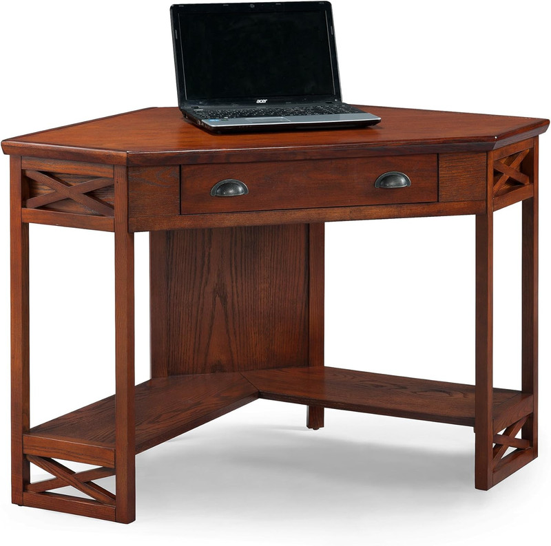 Oak Corner Computer Desk with Drop-Front Keyboard Drawer gallery
