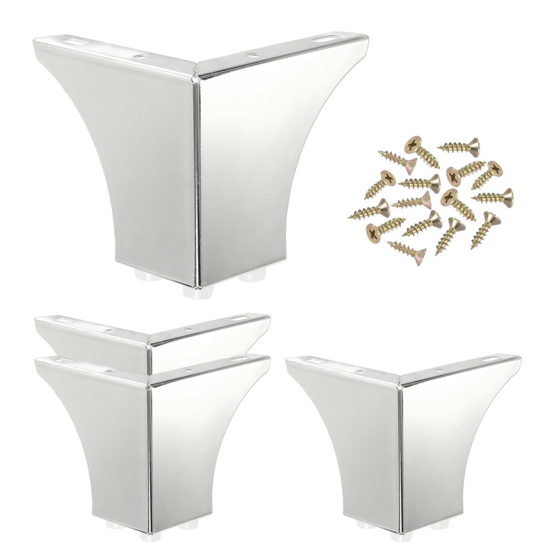 4Pcs Metal Furniture Replacement Sofa Legs 3.94 Inch for Cabinet Couch, Silver