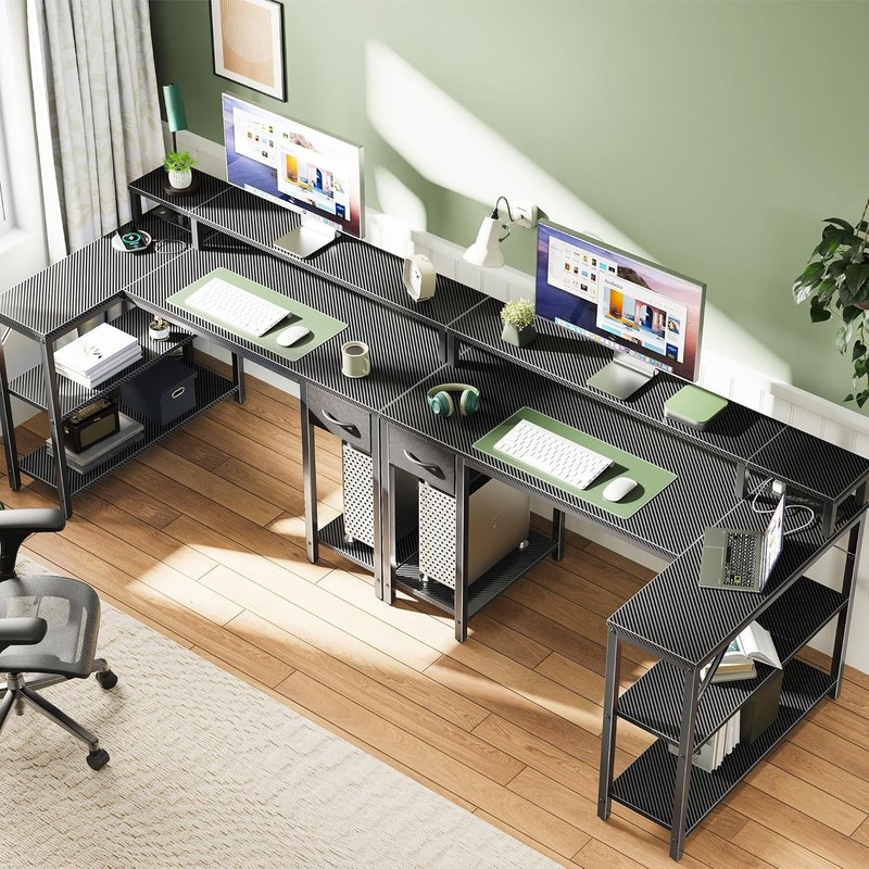 47-Inch L-Shaped Corner Desk with Built-in LED & Power Outlets for Home & Office gallery