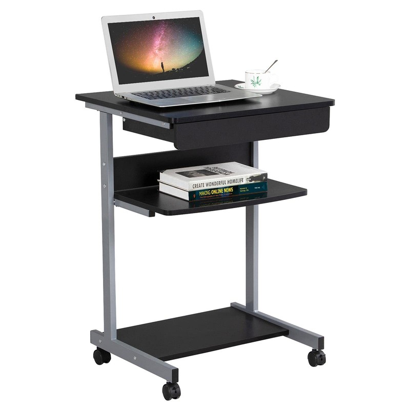 Mobile Compact Computer Desk Cart for Small Spaces, Work Workstation, Desk Table