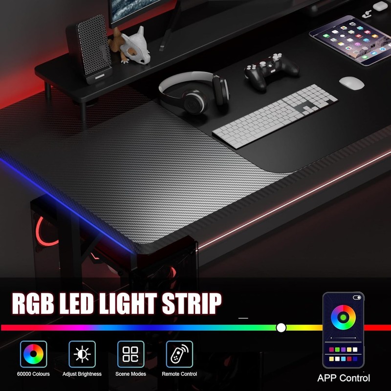 55 Inch Gaming Desk with LED Lights, Large Computer Desk with Mouse Pad for Home gallery