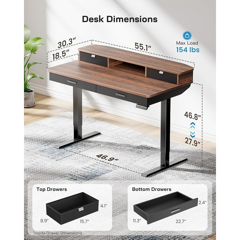 Height Adjustable Standing Desk W/ Four Storage Drawers Cable Management New gallery