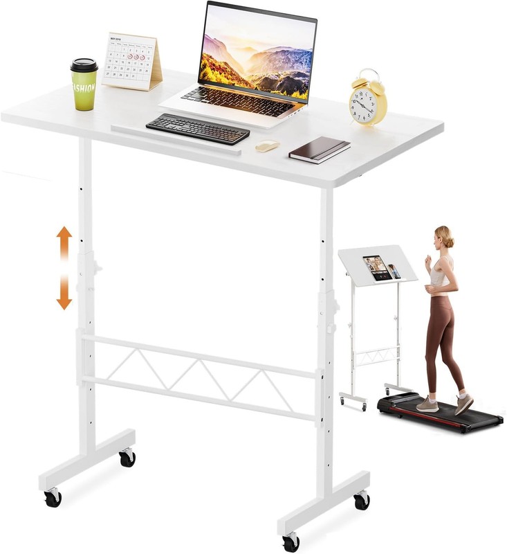 Small Standing Desk Adjustable Height & Tiltable Tabletop, Mobile Stand Up De…